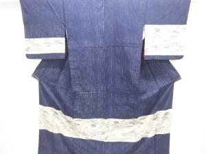 大正ロマン　流水に花模様織り出しお召着物